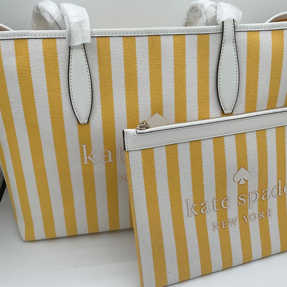 Kate Spade Street Stripe Tote Bag with matching pouch - Picture 2 of 16